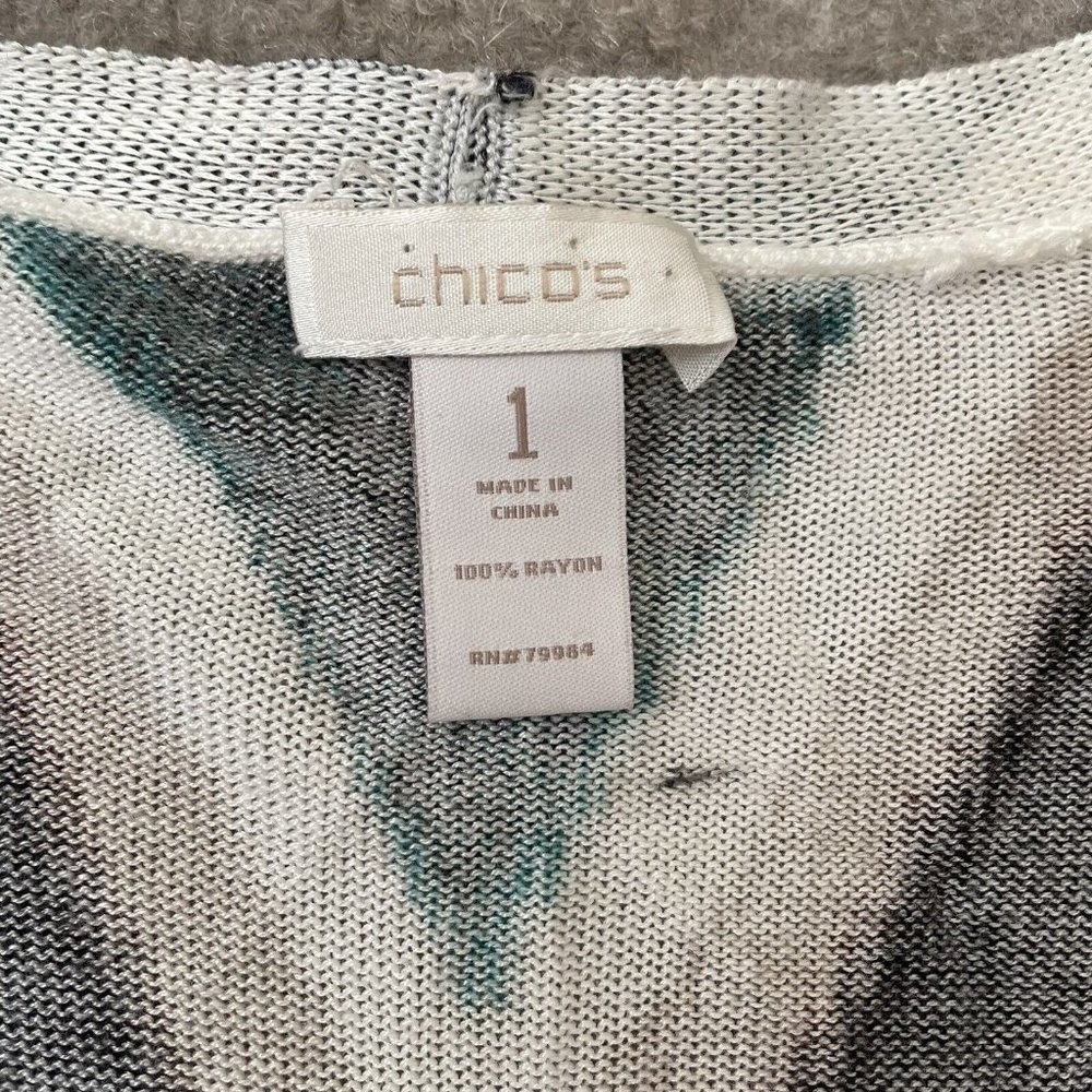 Chico’s Cardigan Womens Size 1 Medium Chevron Lightweight Sweater Black Teal - Picture 4 of 10